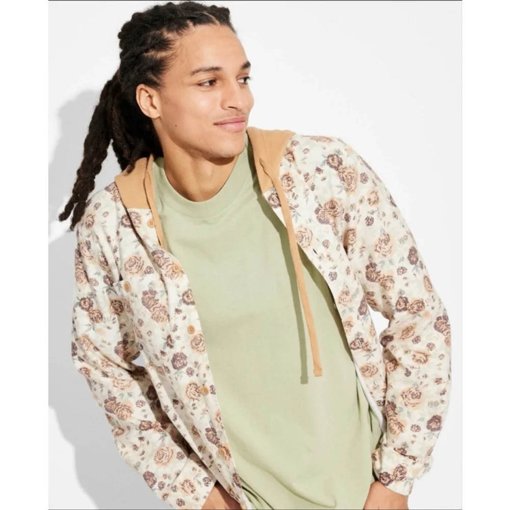 🌿 Men’s Hooded Long Sleeve Button-Down Shirt – Original Use™ XL NWT